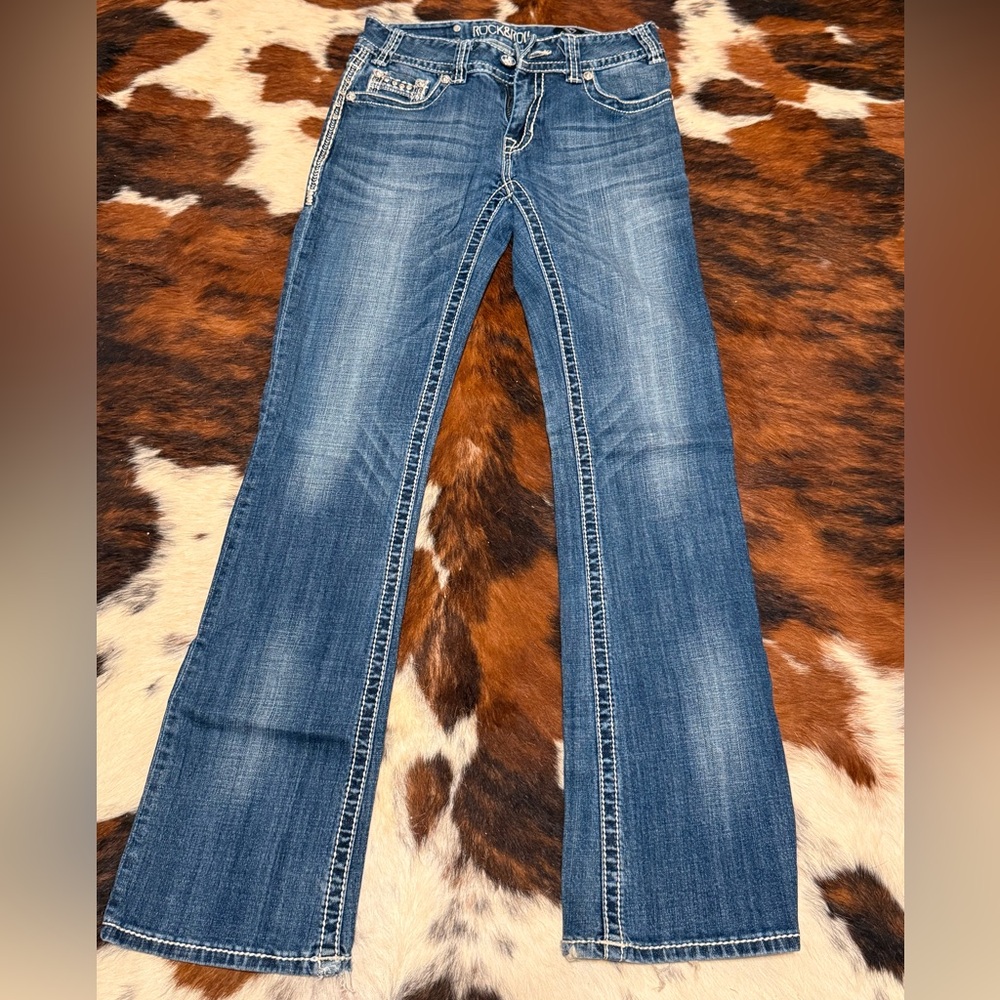 Rock & Roll Cowgirl Blue Flare Wide Leg Jeans